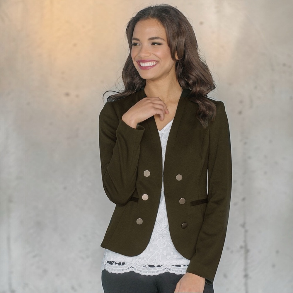 Ricki's Ponte Knit Cropped Blazer Olive Green Military Size XS